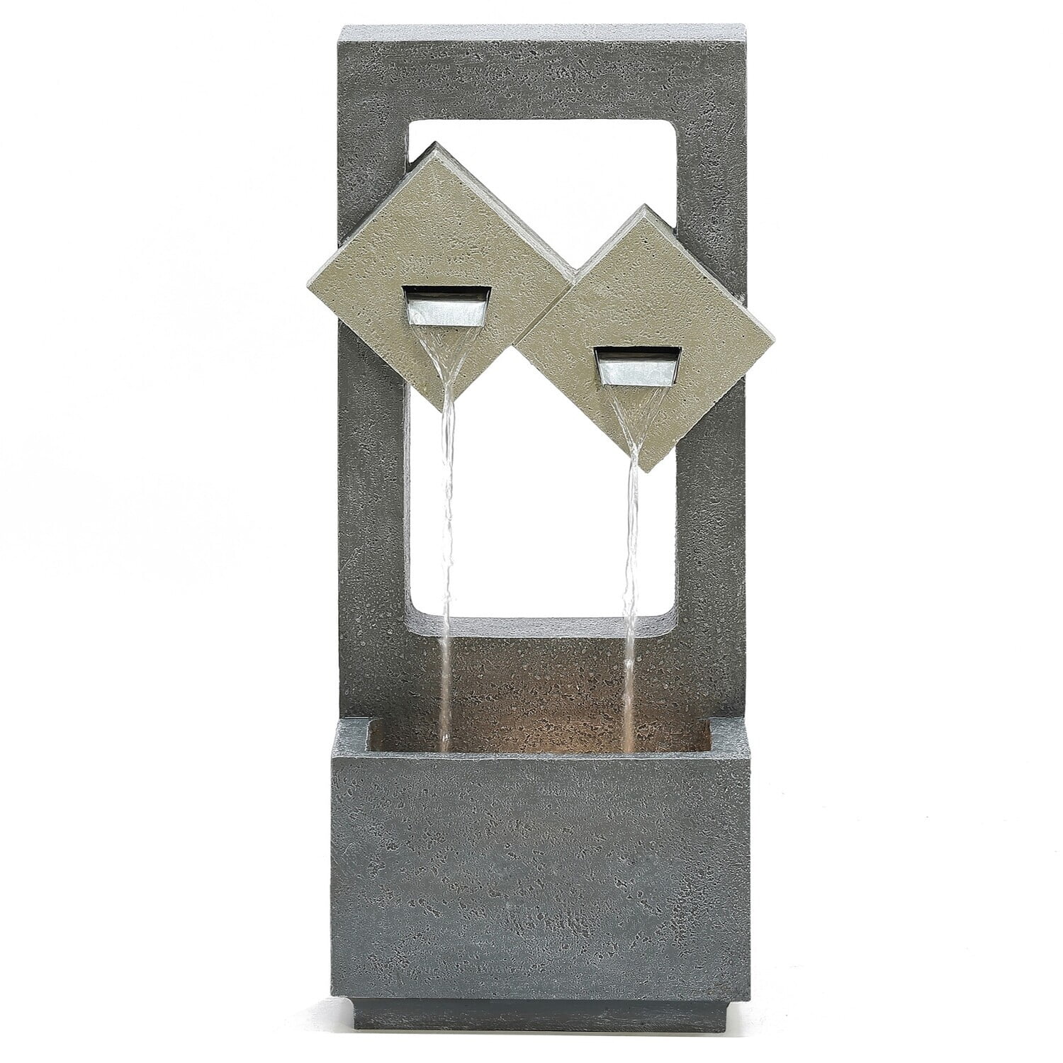 Cascading Gray and Cream Resin Outdoor Fountain with LED Lights