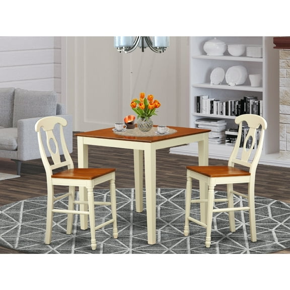 Kitchen Counter Table Set - 3 Piece Dining Set for Small Spaces - Square Table & Chairs