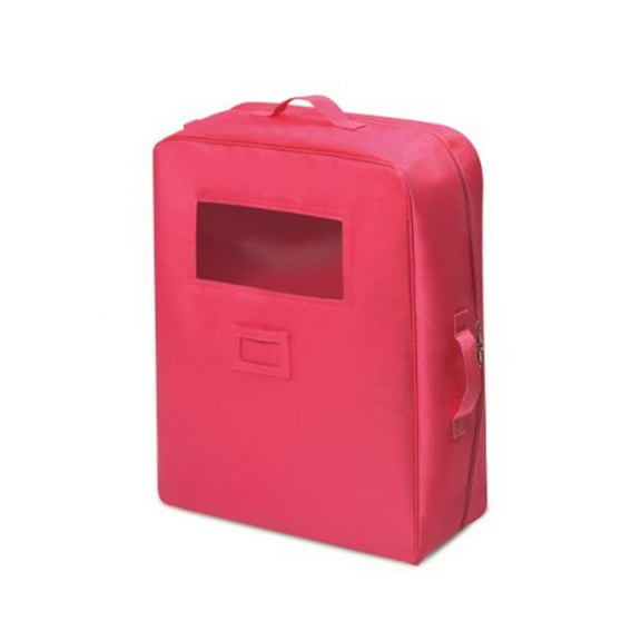 HomeStock Classic Charm Double Doll Travel Case - 6.5" x 15" x 20.5", Dark Pink, Upholstered Sofa with Foldout Bed, Storage Pockets, Fits Dolls up to 18"