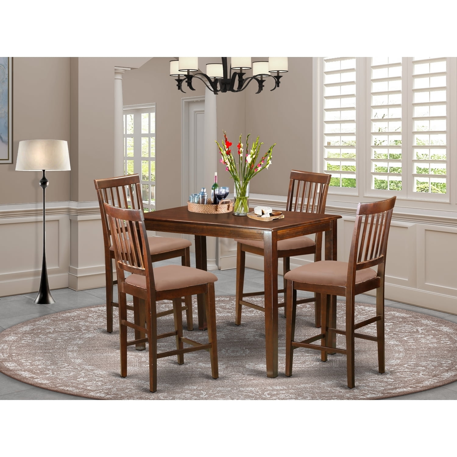 Counter Height Dining Set - 5 Piece Table & Chair Set - Classic Charm ...