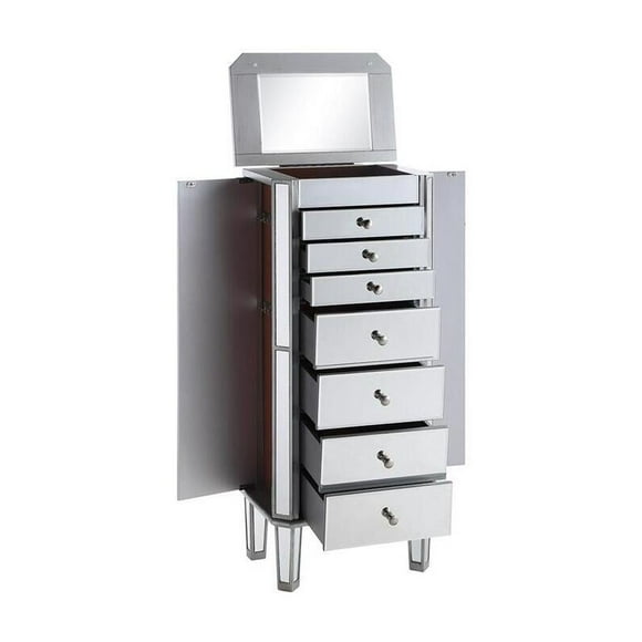 HomeStock Classic Charm Jewelry Armoire, Formed with Solid Wood, Crystal Mirror, Silver Knob, 18"L x 12"W x 41"H, Antique Silver