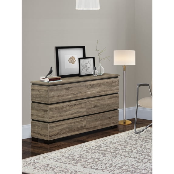 Classic Charm Dresser Antique Gray Finish - 6 Drawer Storage Chest for Bedroom, Living Room