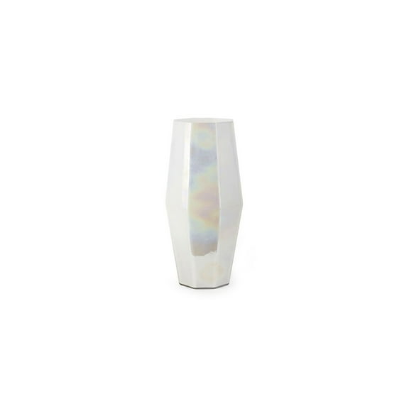HomeStock Classic Charm White Glass Vase - 7 L x 7 W x 15 H Inches - Elegant Iridescent Design, Perfect for Flowers or Standalone Decor, Modern Aesthetic