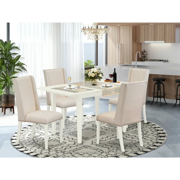 5 Piece Kitchen Dining Set - Linen White Table & Parsons Chairs