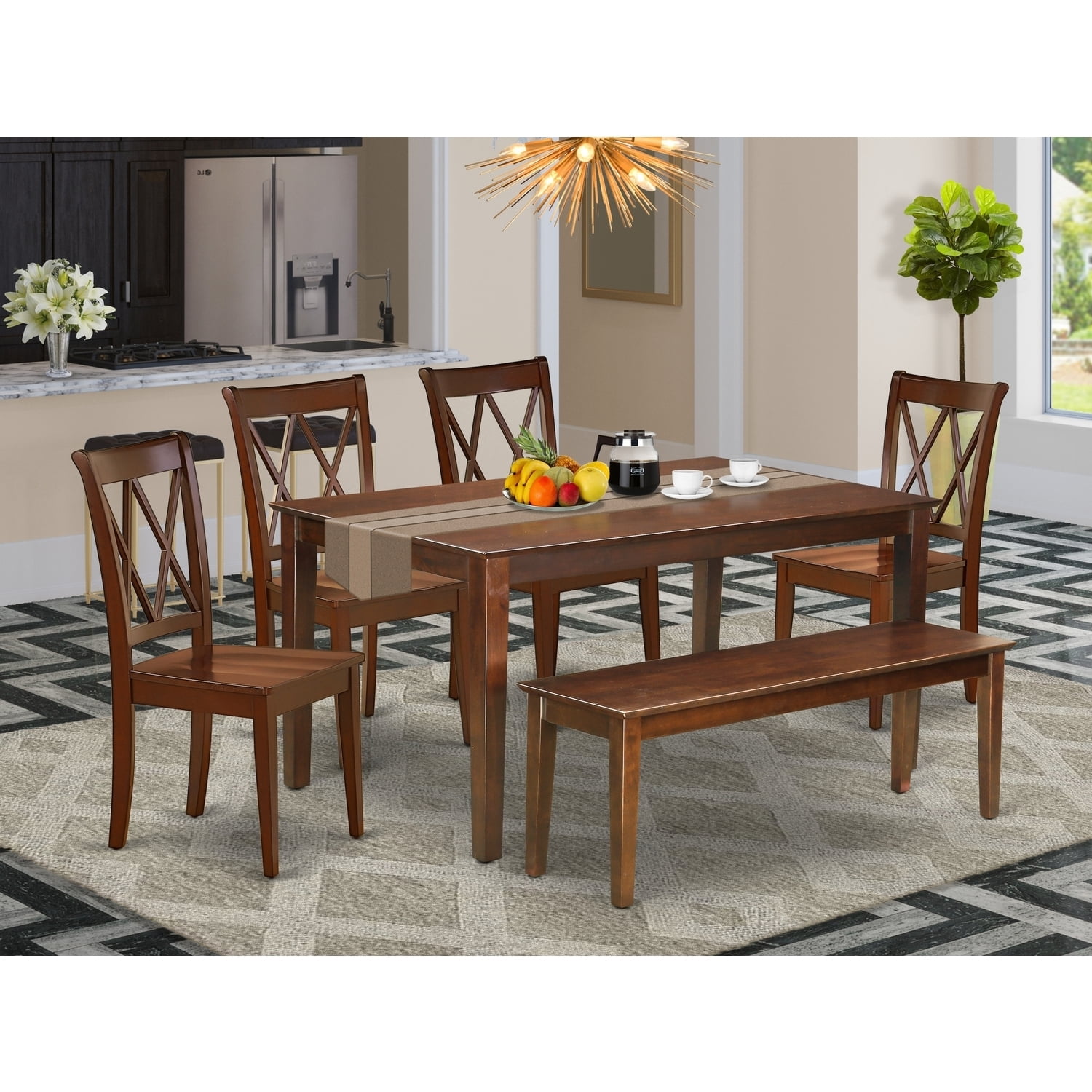 Rectangular Dining Set - 60 Inch Table, 4 Chairs & Bench - Asian ...