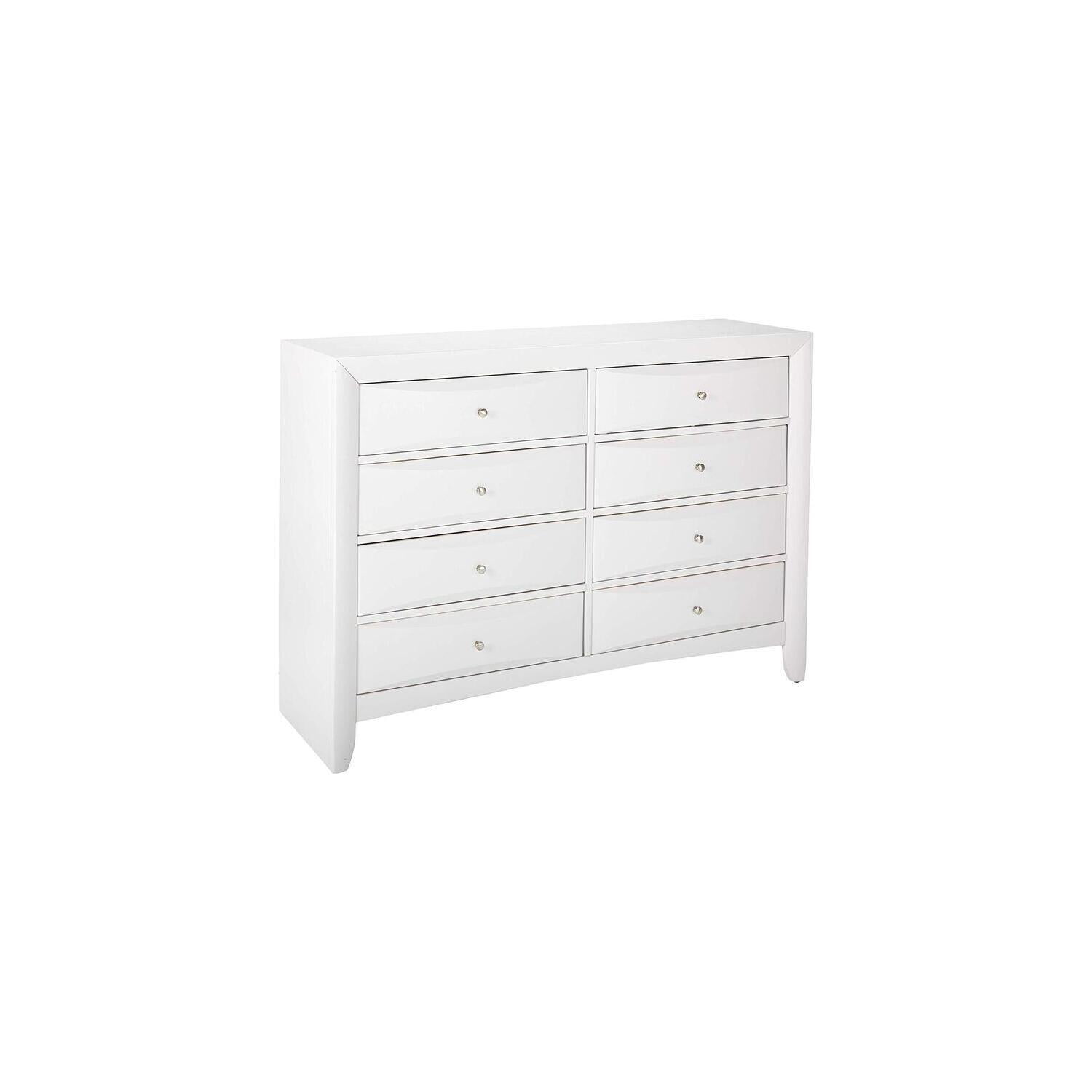 Classic Dresser Eight Drawer - Bedroom Storage Organizer - White Finish - 59 Inch Wide