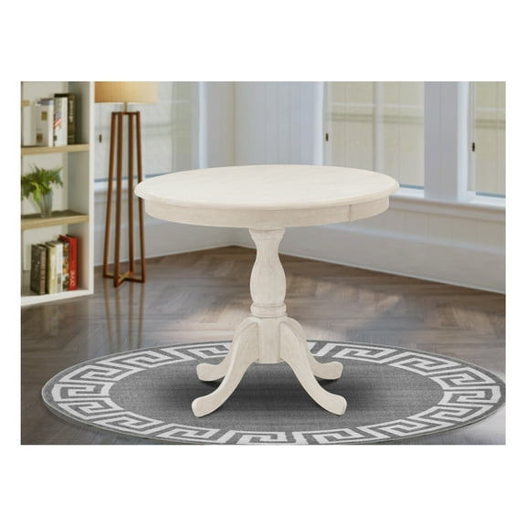 HomeStock Classic Comfort Round Table Butter Cream Color Table Top Surface And Asian Wood Dining Table Pedestal Legs -Butter Cream Finish