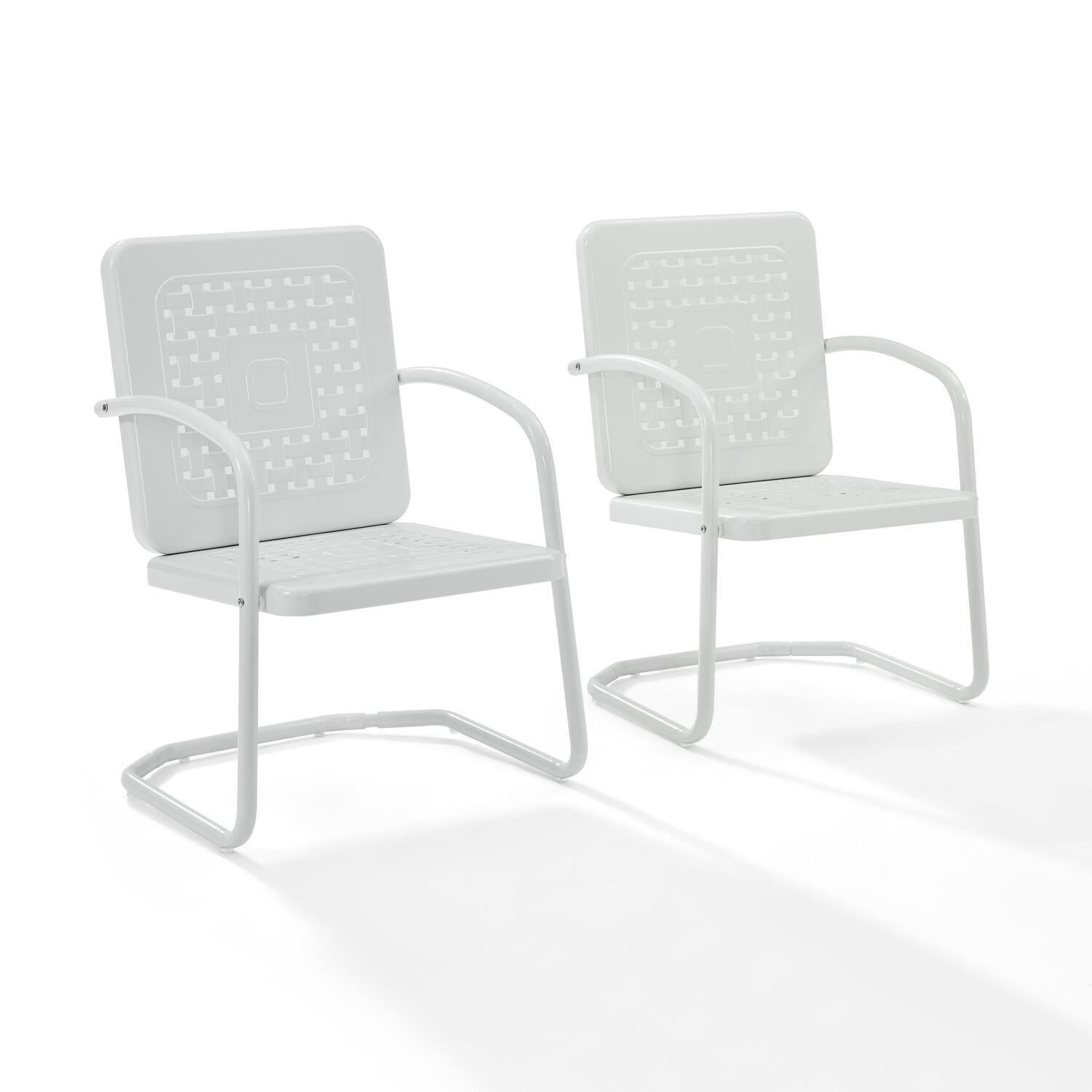 White Steel Mid Century Modern Outdoor C Spring Chairs, Set of 2