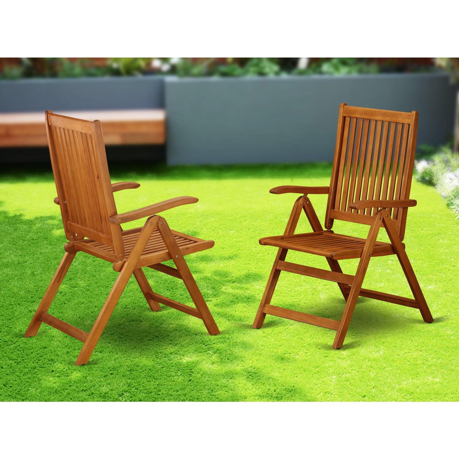 Outdoor Solid Fir Wood Chair with Inclined Backrest - Color: Natural, image size:1500x1500