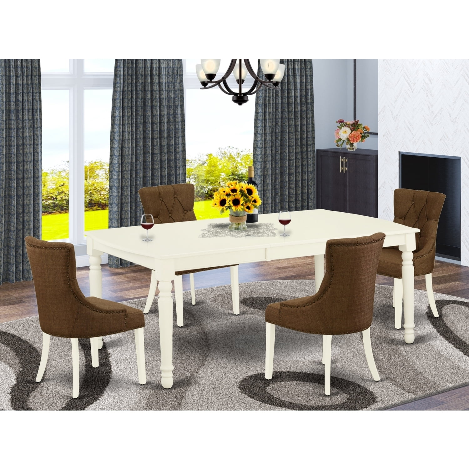 Coastal Dining Set - 5pc Rectangle Table & 4 Parsons Chairs - Linen ...