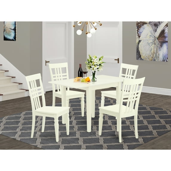 Modern Dining Table Set 5pc - Linen White Wood Table & Chairs - Kitchen Dining Room Furniture