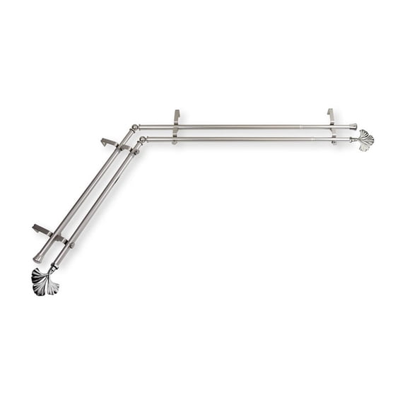 HomeStock Coastal Charm Corner Window Double Curtain Rod, Adjustable Rod, Shower curtain rod, Custom curtain rods, Decorative curtain rod Satin Nickel, 48"-84"