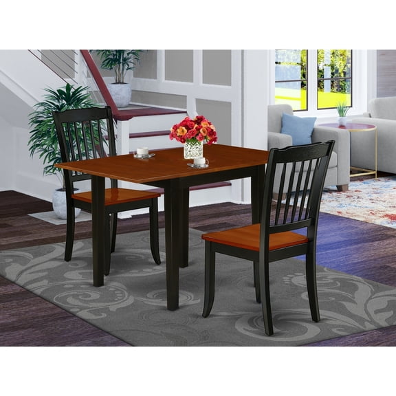 Coastal Charm Dining Set - 3 Pcs Table & Chairs - Cherry Wood Seat - Black Frame - Kitchen Dining Room Set