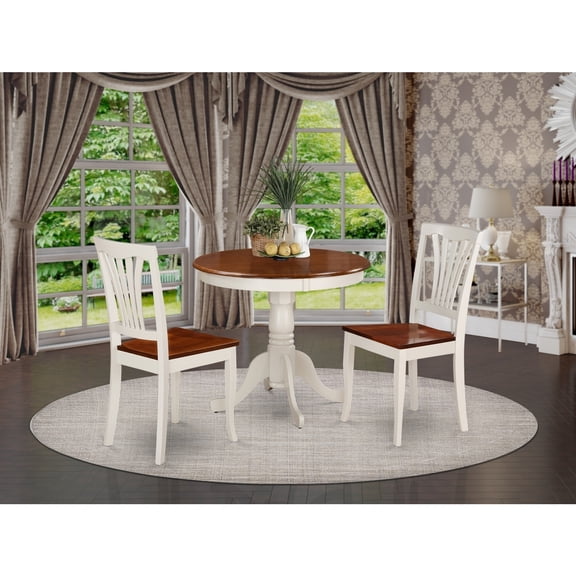 Coastal Dining Set - Small Oak Table & 2 Chairs - 36 Inch - Space Saving Design