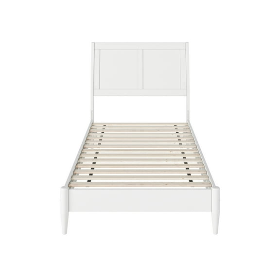 HomeStock Coastal Charm Twin XL Solid Wood Low Profile Sleigh Platform Bed in White Finish, 87.34"L x 42.6"W x 44.29"H, 600 lbs Capacity, USB Charging Station, Modern Platform Bed for Bedrooms