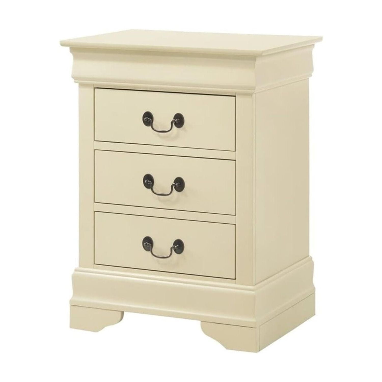 Louis Philippe Classic Beige 3-Drawer Nightstand in Real Wood Veneer