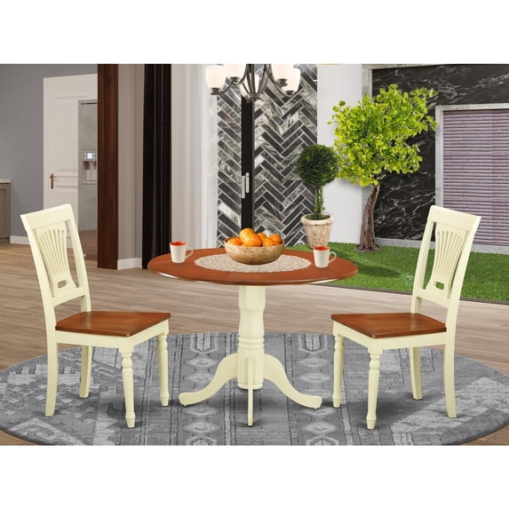 Coastal Dining Set - 3 Piece Table & Chairs - Solid Wood Kitchen Table Set - Buttermilk and Cherry