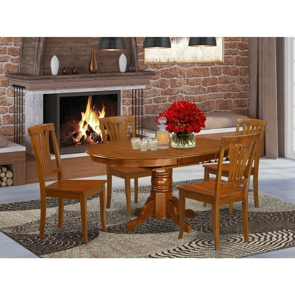 Coastal Dining Set - 5 Piece Table & Chair Set - Oval Kitchen Table with Leaf - Saddle Brown Finish