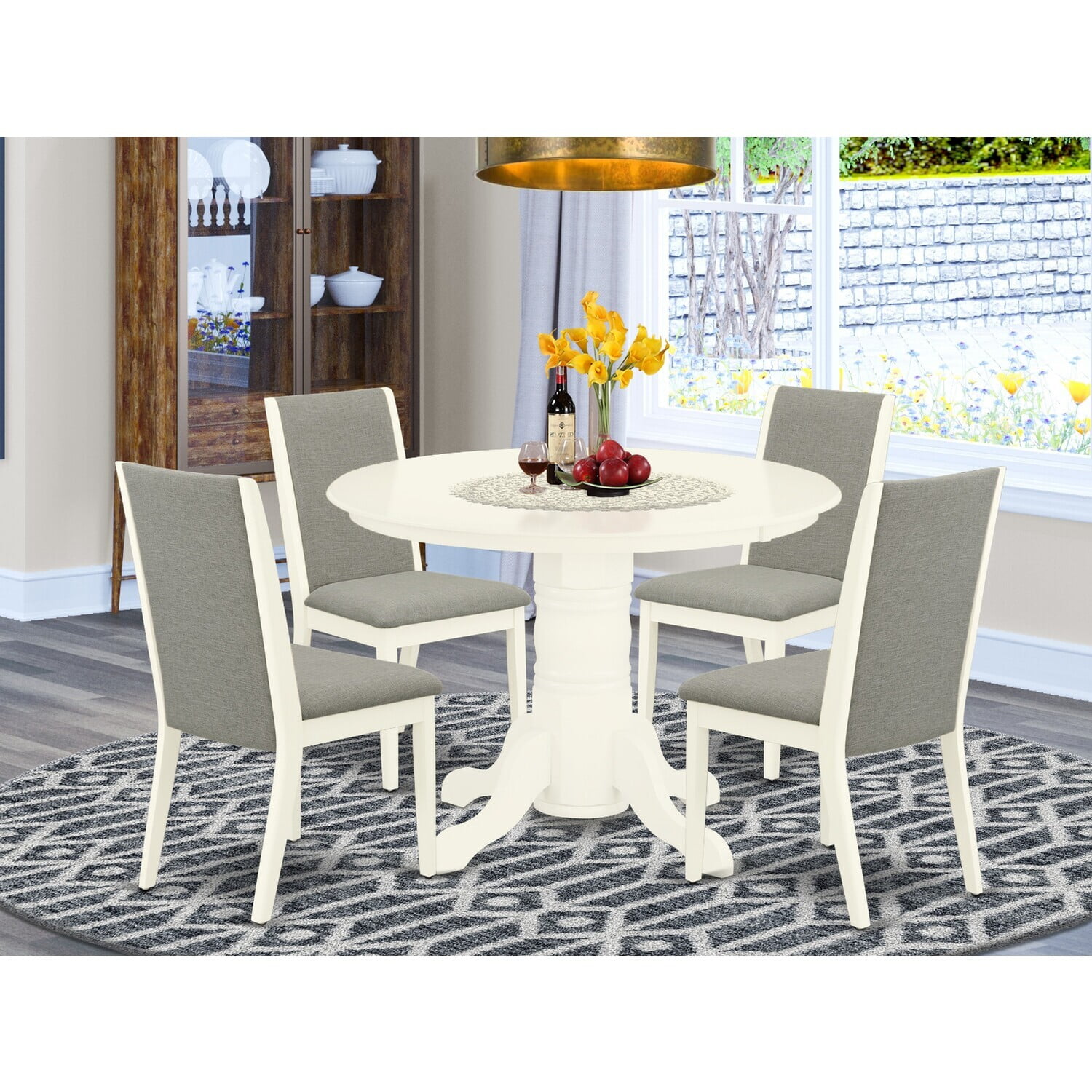 HomeStock Coastal Cool 5 Piece Room Set Includes a Round Kitchen Table ...