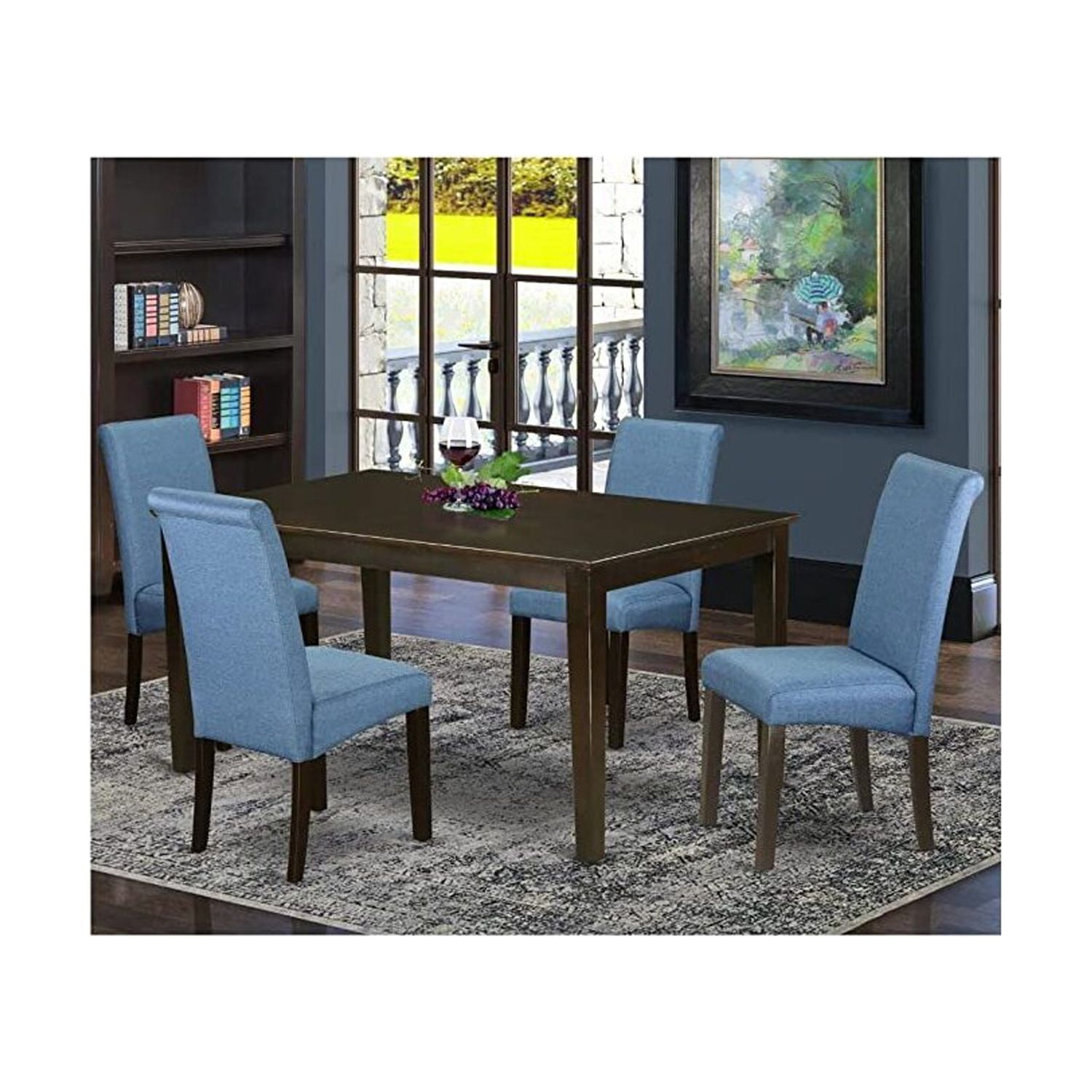 HomeStock Coastal Cool 5Pc Kitchen Table With Linen Blue Fabric Parson ...