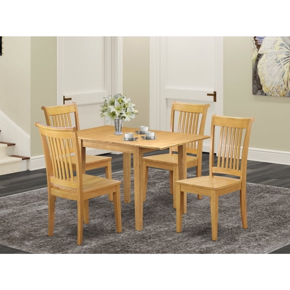 Modern Dining Table Set 5 Piece - Kitchen Table & 4 Chairs, Oak Finish, Hardwood