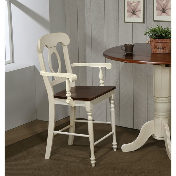 Coastal Cool Barstools with Arms - Set of 2 - Counter Height - Antique White & Brown