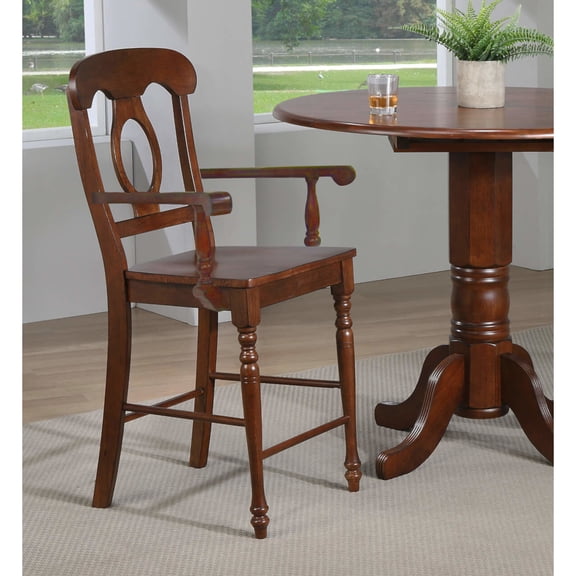 Coastal Cool Barstools with Arms - Set of 2 - Counter Height - Rustic Brown Finish