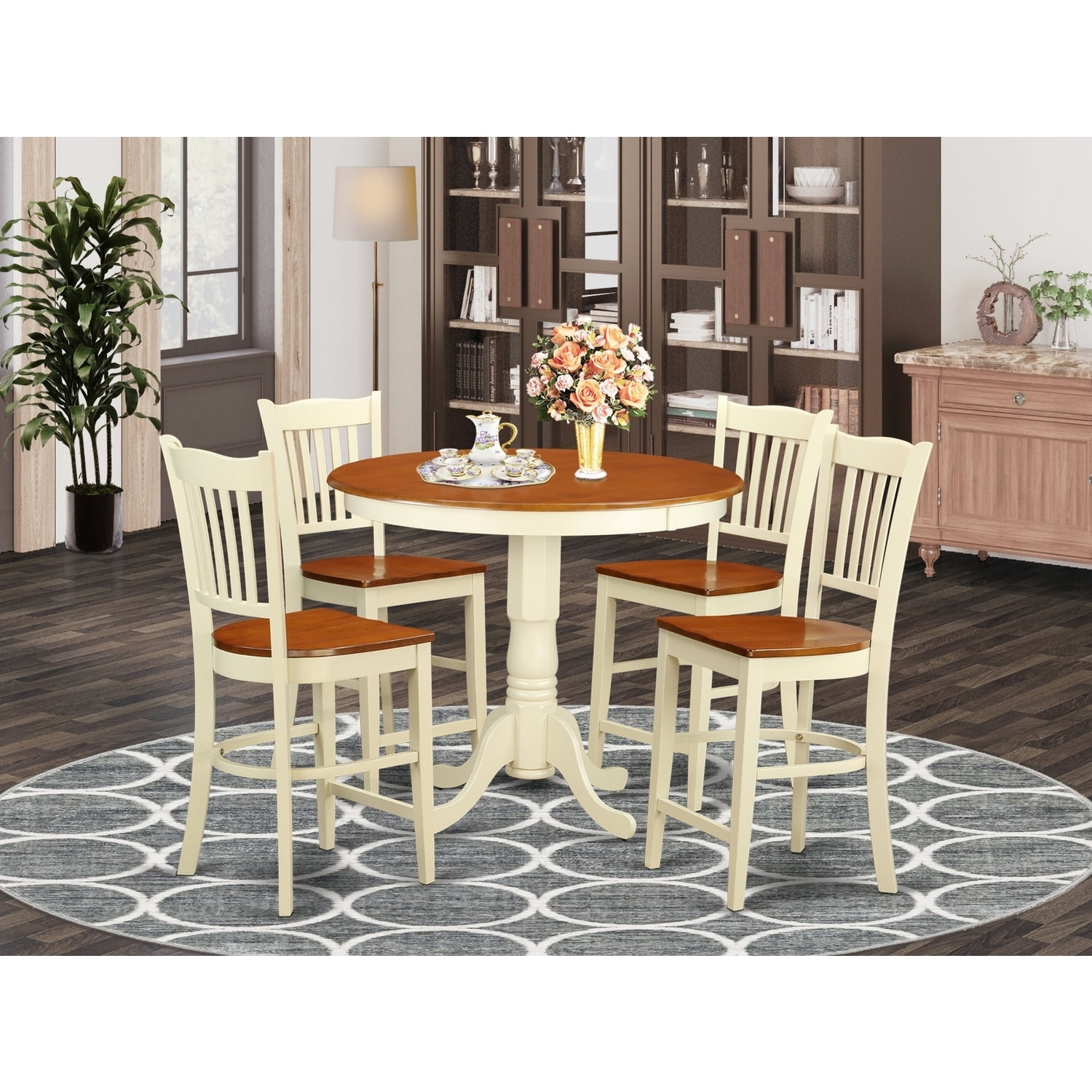 Coastal 5 Piece Kitchen Dining Set - Round Table & 4 Chairs ...