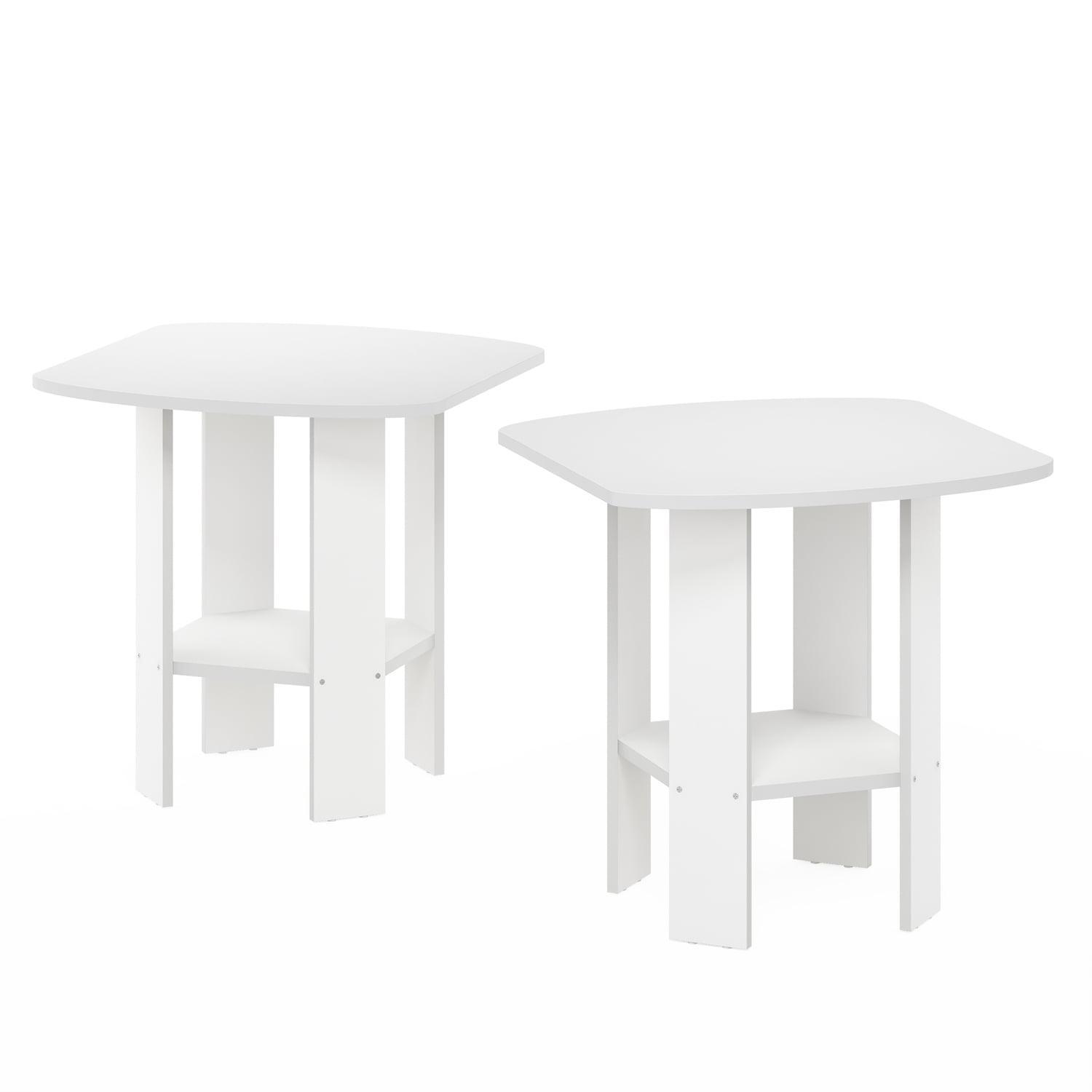White MDF Square End Table Set with Storage Shelf