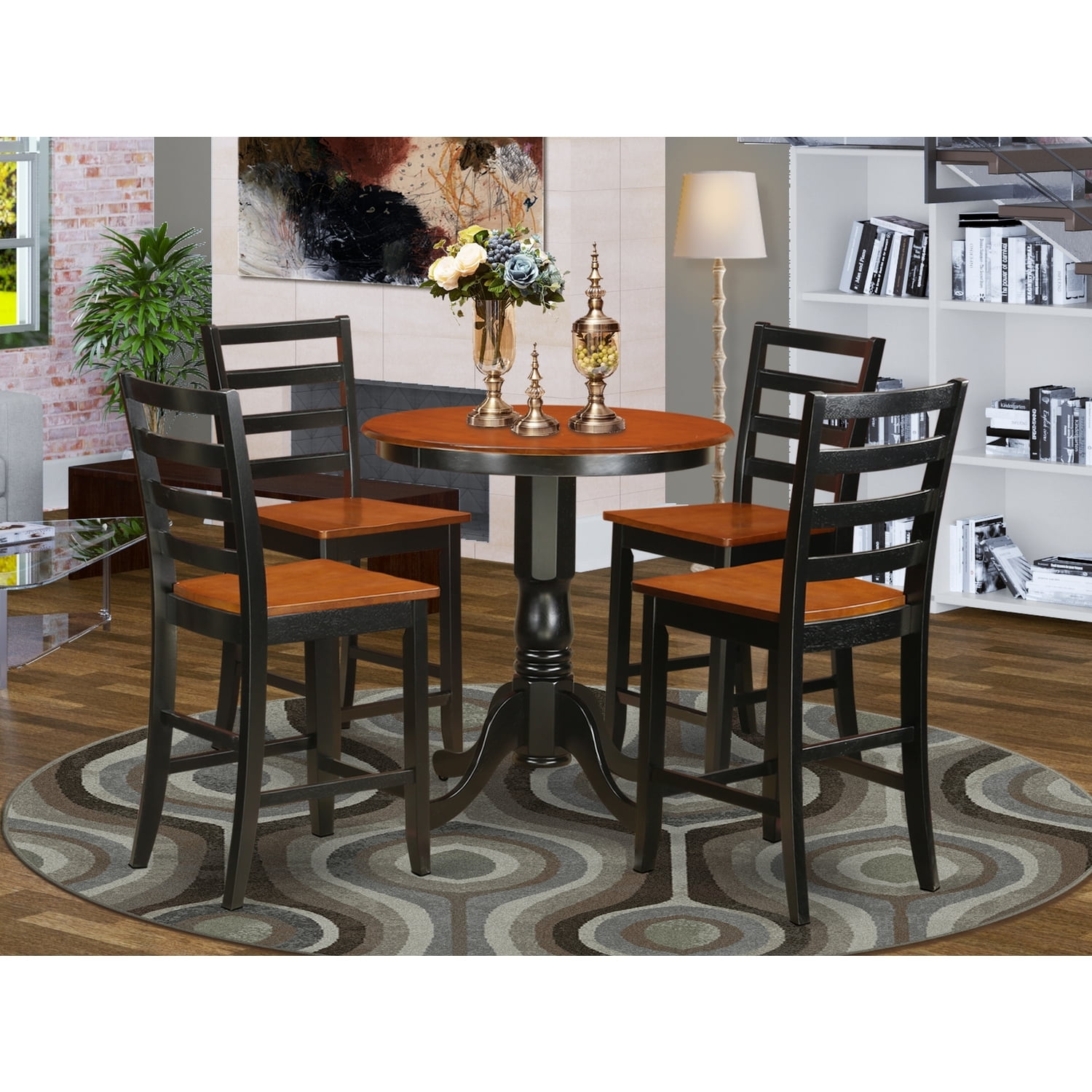 Coastal Counter Height Set - Pub Table & 4 Bar Stools - Modern Kitchen ...