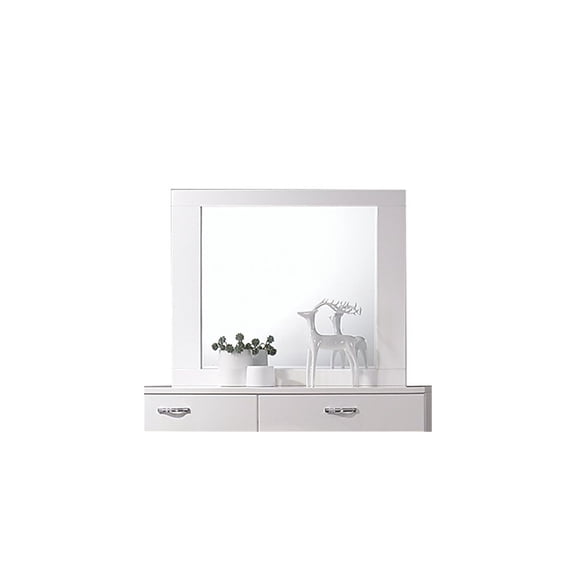 HomeStock Coastal Cool Mirror, High Gloss White with Beveled Edge, Stylish Accent for Any Room, Dimensions 46" x 37" for Brightening Spaces