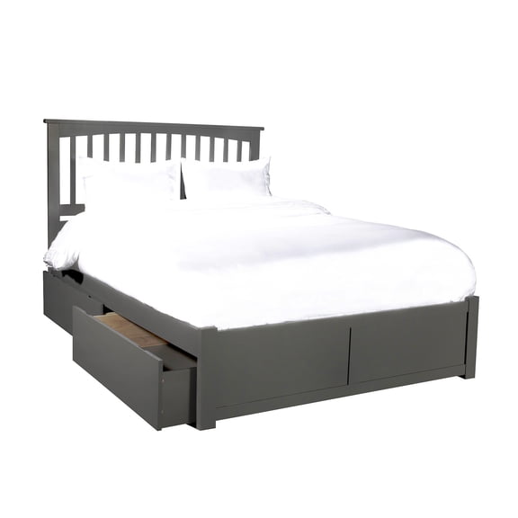 Coastal Platform Bed with Drawers - Grey Fabric Bed Frame - Modern Storage Bed - HomeStock