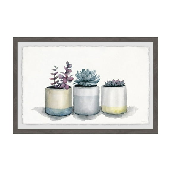 HomeStock Coastal Cool Three Potted Succulents Framed Painting Print, 8" x 12", Contemporary Wall Decor: Abstract, Digital Art Prints, and Modern Styles for Your Home
