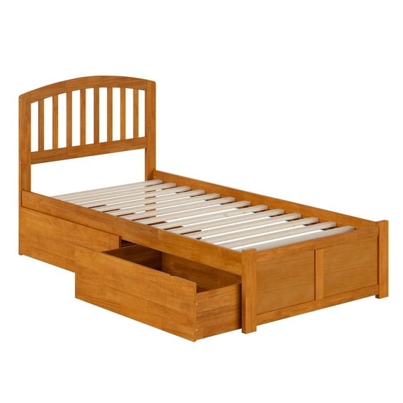 HomeStock Coastal Cool Twin XL Solid Wood Platform Bed with Footboard & Storage Drawers in Light Toffee