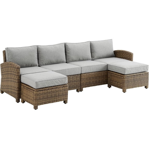 HomeStock Coastal Cottage 4Pc Outdoor Wicker Sectional Set for Porches and Patios- Left Loveseat, Right Loveseat, & 2 Ottomans-Color:Gray