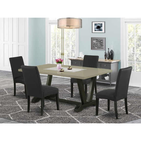 Coastal Cottage 5 Piece Dining Set - Rectangular Table4 Parsons Chairs - Hardwood Frame