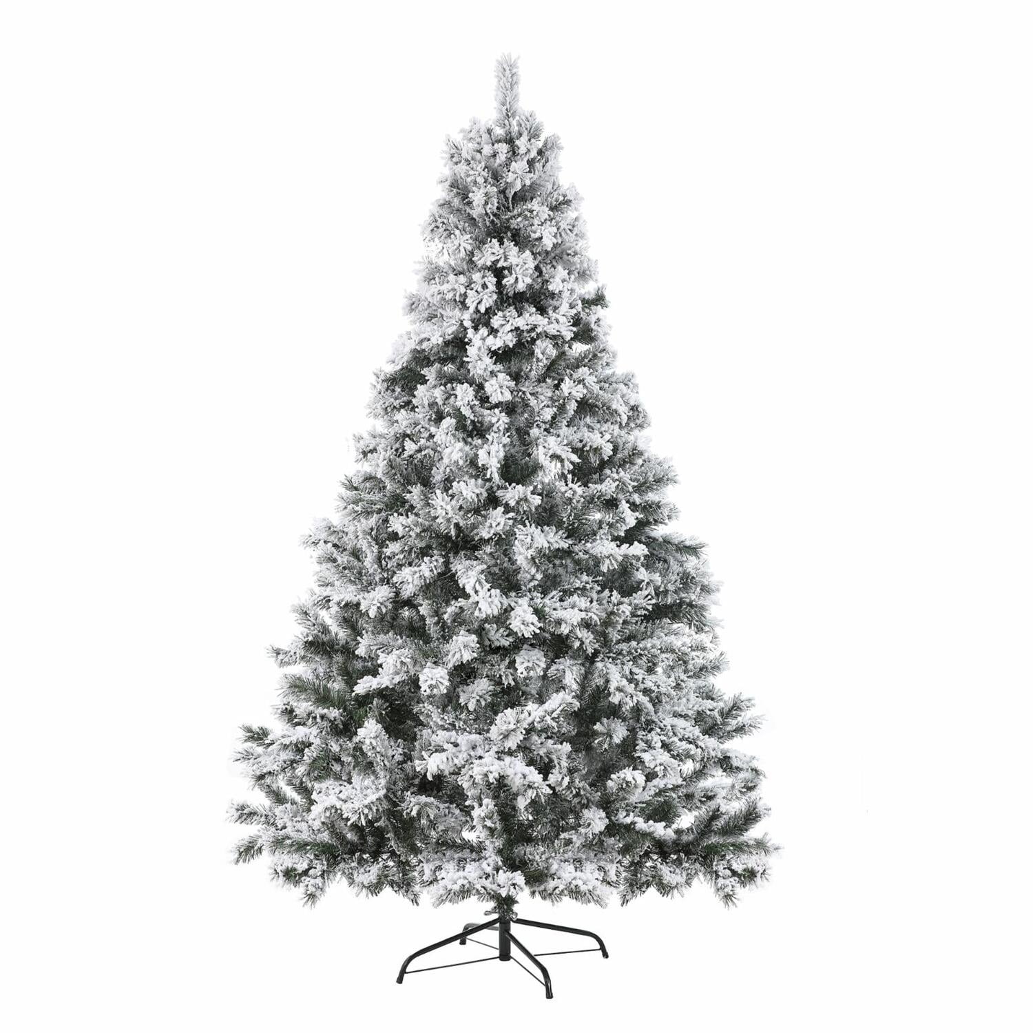 7-Foot White Flocked Spruce Artificial Christmas Tree with LED Lights