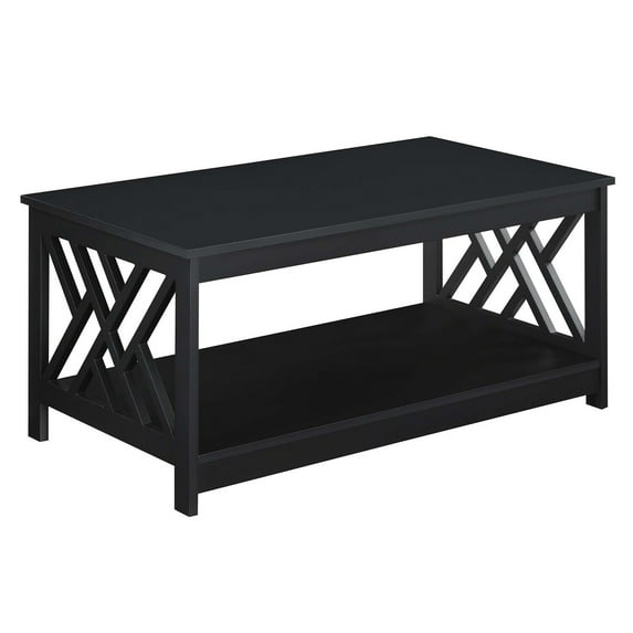 HomeStock Coastal Cottage Coffee Table with Geometric Side Panels, 39.5" x 21.75" x 18" Modern MDF Design for Elegant Home Decor