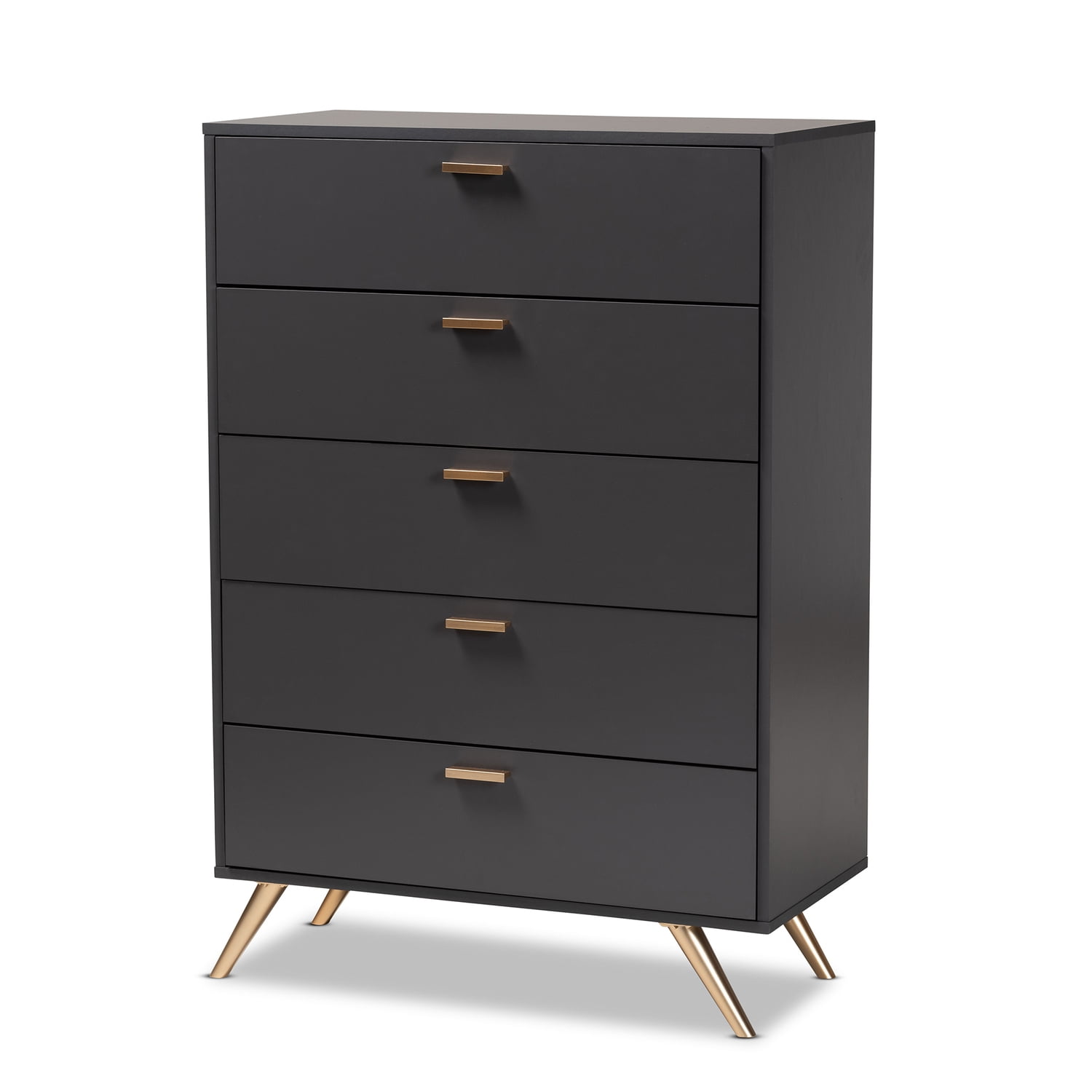 Kelson Dark Gray and Gold 5-Drawer Wood Chest