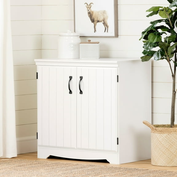 HomeStock Coastal Cottage Engineered Wood 2-Door Storage Cabinet, Adjustable Shelf, Pure White - Suitable for Kitchen, Dining Room, Hall Way, Entry Way, 19.5"D x 33"W x 32.5"H