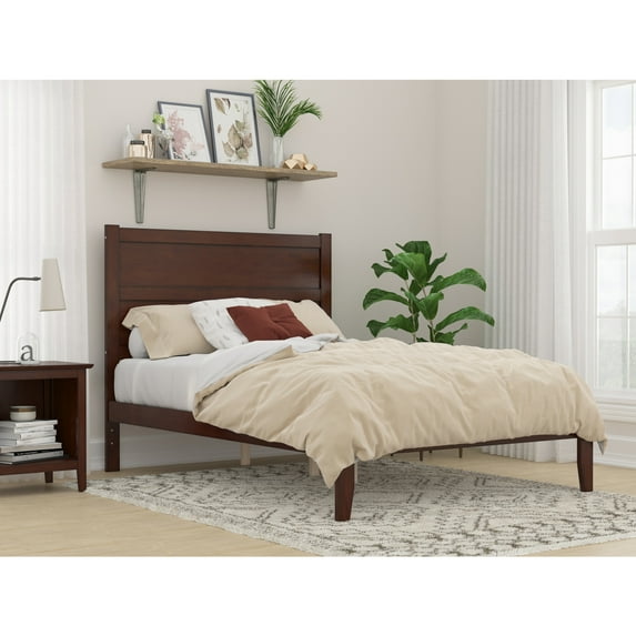 Full Size Bed Frame Walnut Wood Platform Bed Coastal Cottage Style