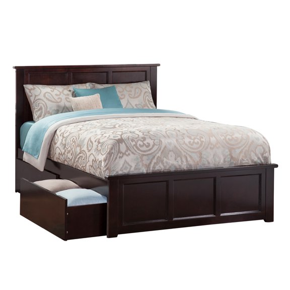 Coastal Cottage Platform Bed with Matching Foot Board and 2 Urban Bed Drawers, Supportive Slatted Frame, Versatile Storage Drawer Bed