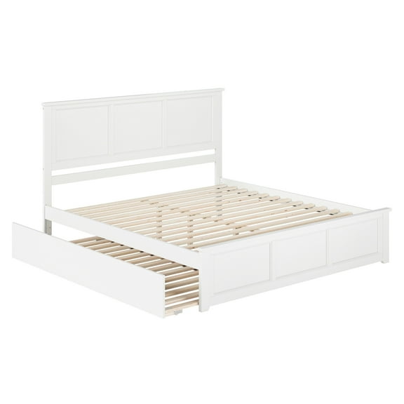 HomeStock Coastal Cottage King Solid Wood Platform Bed with Matching Footboard & Twin XL Trundle in White