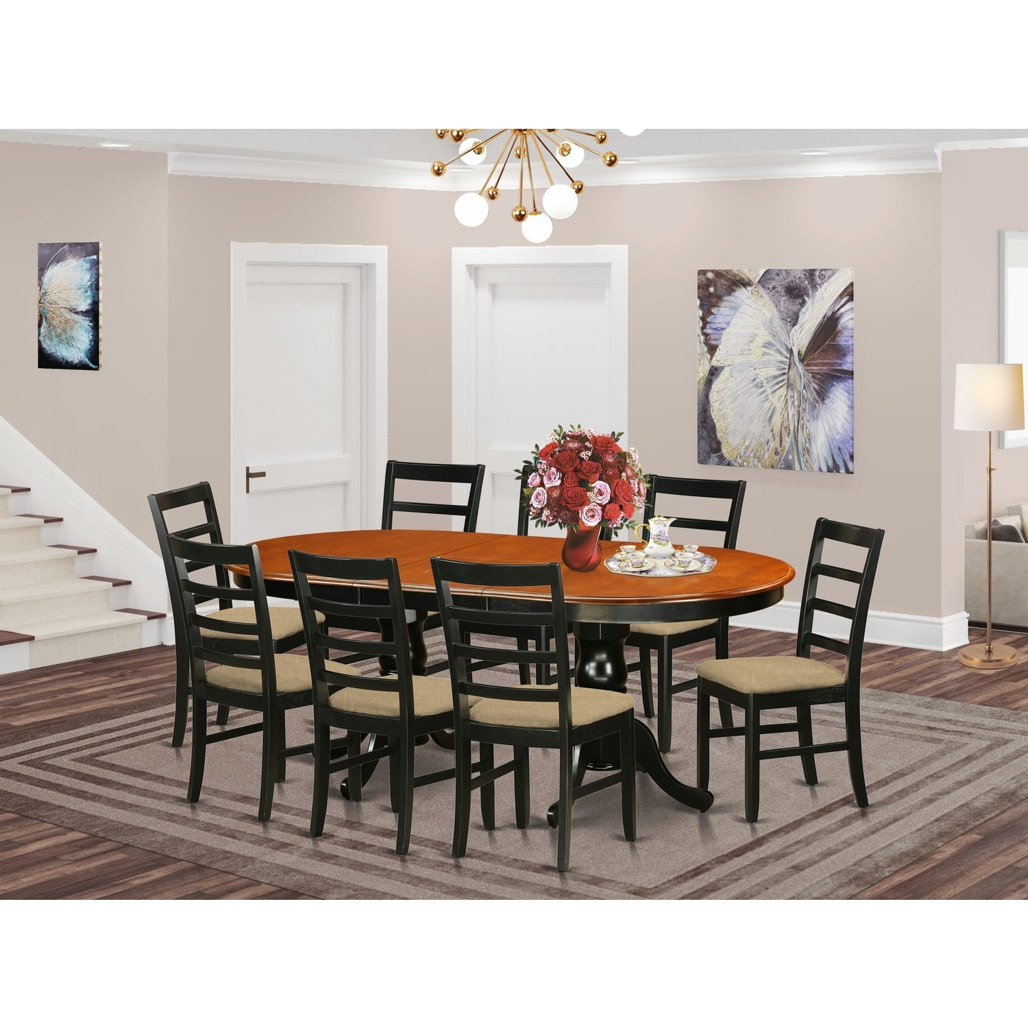 Coastal Cottage Dining Set - Table & 8 Kitchen Chairs - Rubberwood ...
