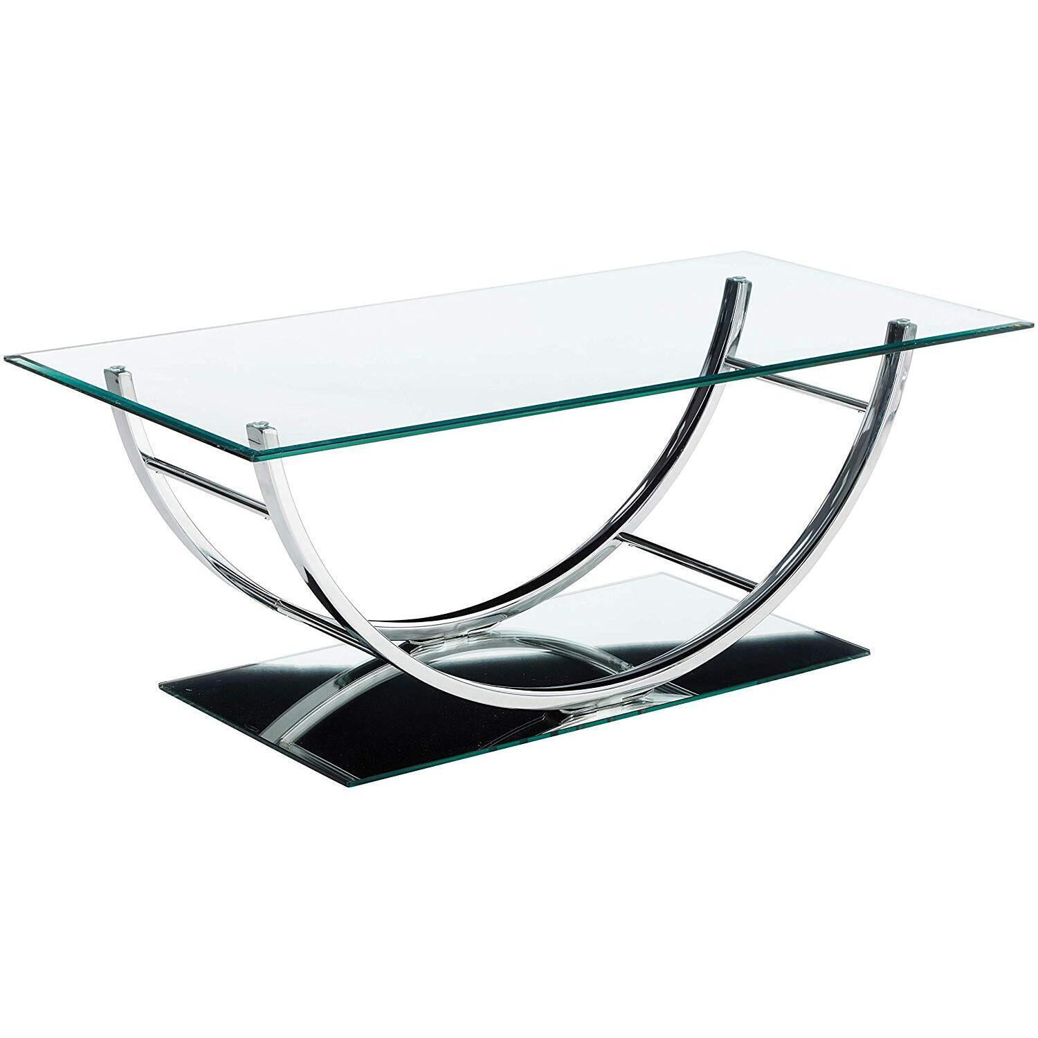 Sleek Modern Chrome and Glass Rectangular Coffee Table