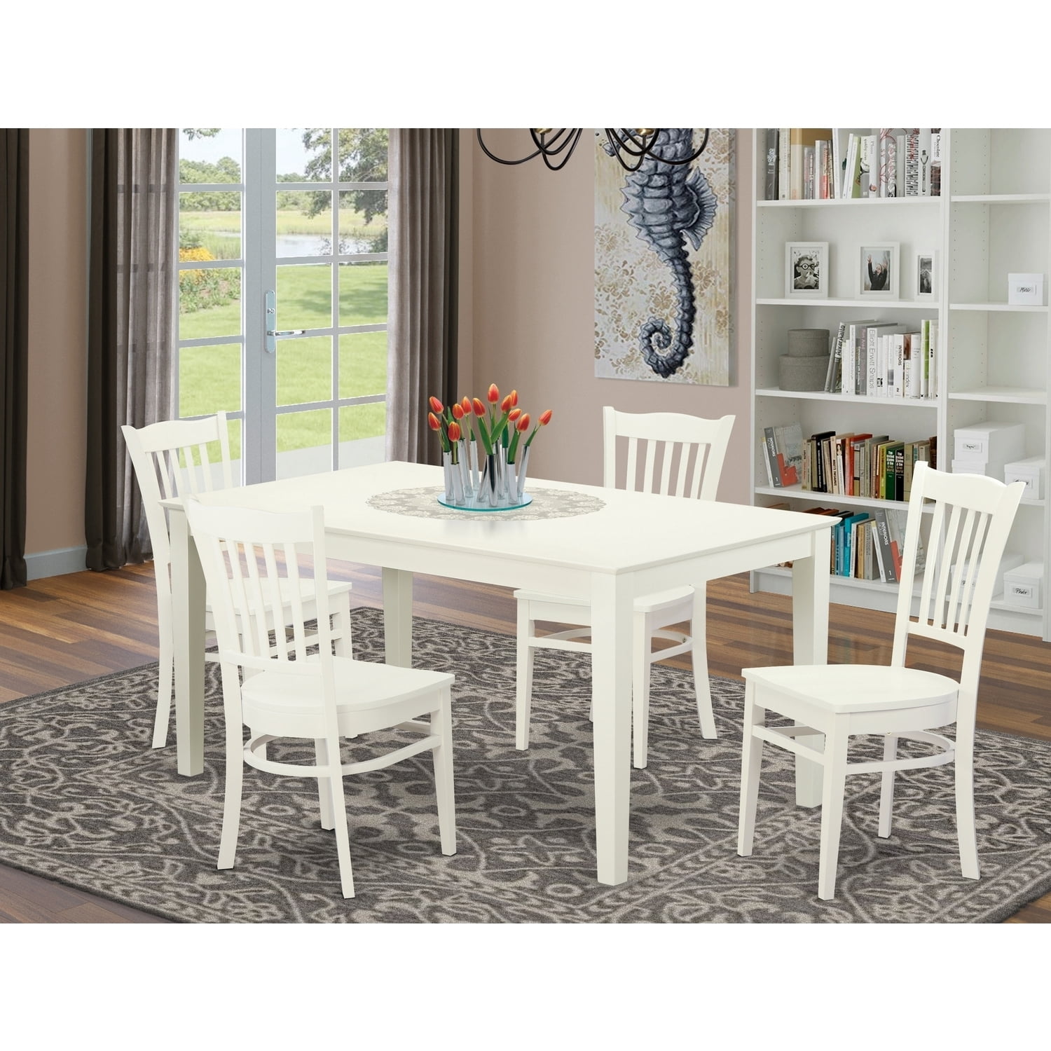 Coastal Dining Set - 5 Piece Table & Chair Set - Linen White Finish ...
