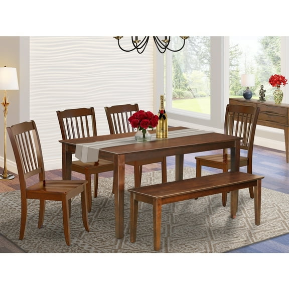Coastal Dining Set 6Pc - 60" Table, 4 Chairs & Bench - Outdoor Patio Furniture