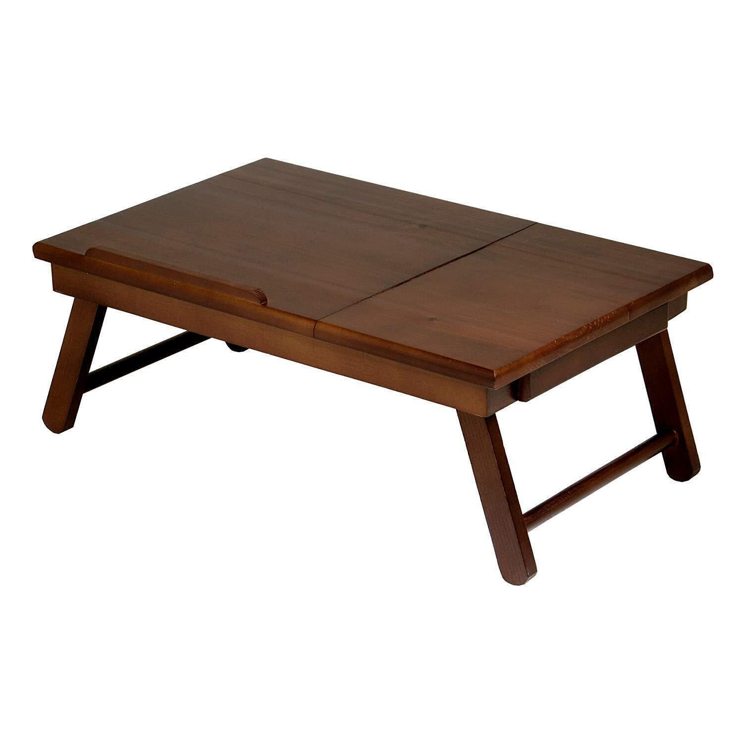 HomeStock Coastal Craftsman Alden Lap Desk, Flip Top With Drawer, Foldable Legs, Solid / Composite Wood, Walnut, 25.37"D x 13.78"W x 8.06"H