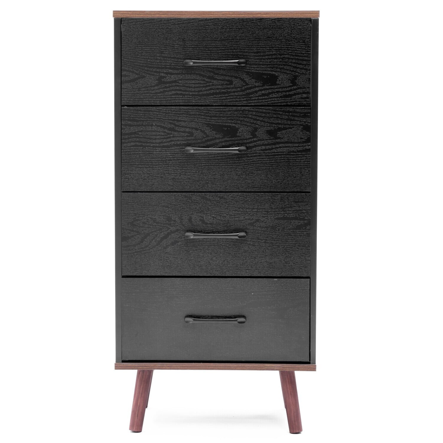 Black Accent Chest 4 Drawer Storage Organizer - Modern Wood Dresser for Bedroom Living Room