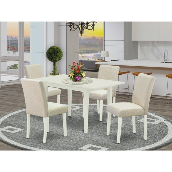 HomeStock Coastal Craftsman Chic 5-Pc Kitchen Dining Table Set - 4 Parsons Dining Chairs With High Back And Upholstered Seat And Butterfly Leaf Rectangular Modern Dining Table And 4 Legs